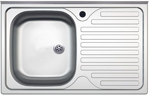 Lavello appoggio acciaio inox 80x50 cm una vasca e gocciolatoio destro SA216 - Honorern