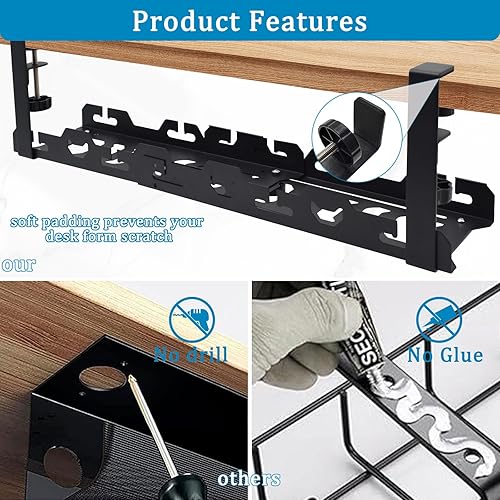 YTACREA Portacavi Sotto Scrivania, 40-74cm Retractable Vassoio per la Gestione dei Cavi Sotto la Scrivania Senza Foratura, Nascondi Cavi Scrivania, Organizer Cavi Scrivania - Honorern