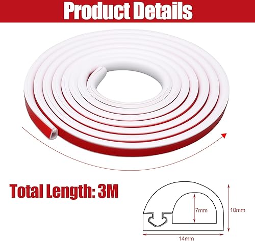 Piccolo canale flessibile per cavi, autoadesivo, per pavimento in PVC, protezione per cavi da pavimento, con forbici, facile da tagliare, montaggio per tutti i cavi di alimentazione a casa, ufficio, - Honorern