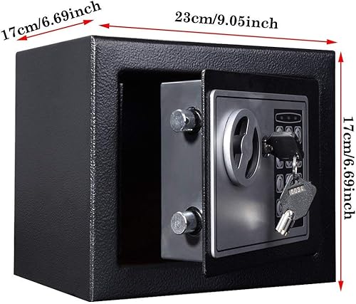 Cassaforte digitale con chiave, piccola cassaforte da 4,6 l, per casa, ufficio, hotel, cassetta di sicurezza elettronica, cassaforte, montaggio a parete pavimento, adatta per gioielli denaro (nero) - Honorern