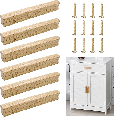 6 Pezzi Pomelli Cassetti per Mobili Cucina in Legno Maniglie In Legno con Viti Spaziatura Dei Fori 128 mm Maniglie per Mobili da Cucina Moderni Adatta per Armadi Comodino Soggiorno Mobili - Honorern