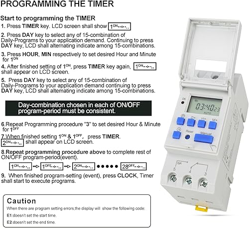 THC15A Timer digitale programmabile, 24 V CC 16 Amp. SPST, temporizzatore digitale LCD programmabile settimanalmente, montaggio su guida DIN da 35 mm - Honorern