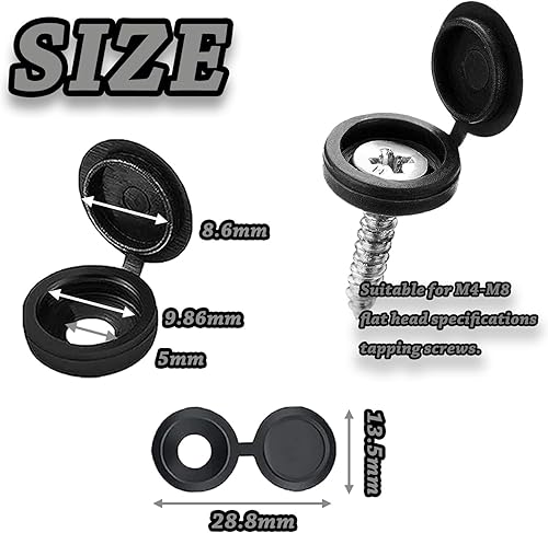 200 Pezzi Tappi Coprivite Incernierato Tappi a Vite in Plastica Piega Coperchi a Scatto, per Decorazione di Mobili, Adatto per viti M4-M6（Nero, Bianco, Grigio chiaro, Grigio scuro） - Honorern