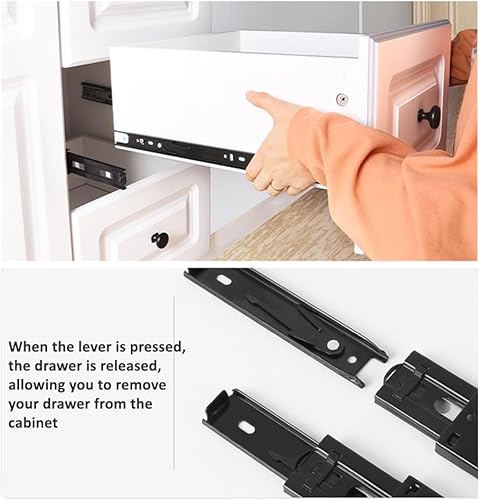 2 paia Guide per Cassetti Soft Close, 350mm con Cuscinetti a Sfera, Montaggio Laterale, Metallo Nero - Honorern