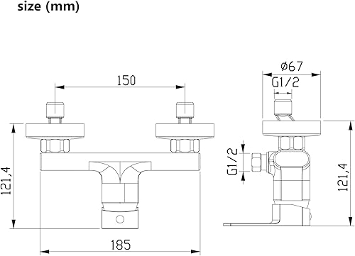 Rubinetto per doccia, miscelatore monocomando per doccia, montaggio a parete, miscelatore per doccia, rubinetto a parete, miscelatore monocomando in ottone, cromato, erogatore G1/2 - Honorern