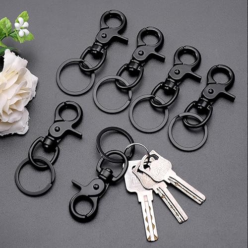 Moschettone a 6 pezzi con girella, moschettone in lega di zinco robusto e durevole, girella con anello portachiavi, moschettone nero per chiavi a guinzaglio - Honorern