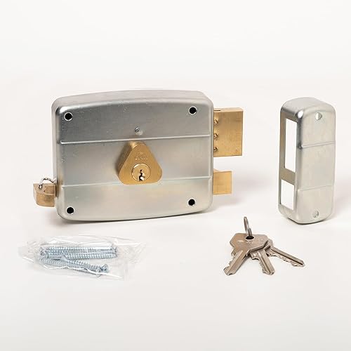 CISA - Serratura per Porte in Ferro da Applicare 15052160179 - Serratura in Acciaio Zincato con Cilindro e Tirante in ottone - Serratura Cancello Esterno Entrata 60 - Mano Destra Applicare - Honorern