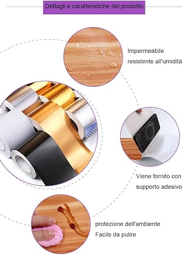 Carta da Parati bordi autoadesivi spazzolato Argento da parati decorativo per Autoadesivo Utilizzato per camere da letto,soggiorni,servizi igienici, bagni,Bordo dello sfondo 10cm X 500cm - Honorern