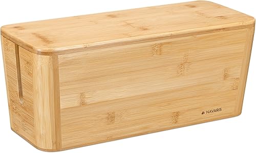 Navaris Scatola Nascondi Cavi Elettrici Bambù 39,4x16x16cm - Canalina Copriciabatta - Box Copri Fili Ciabatta Elettrica Sdoppiatore Presa Corrente XL - Honorern