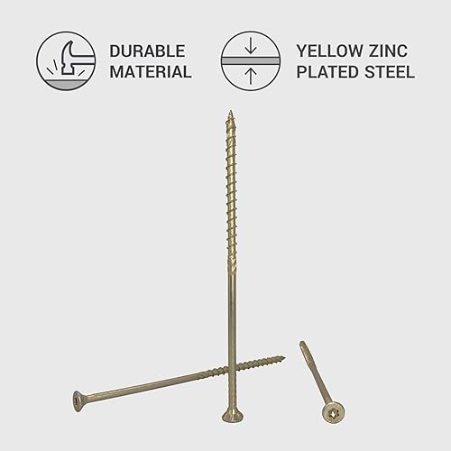 Confezione da 60 viti universali per legno, in acciaio zincato giallo, 6.0 x 160 mm, testa Torx, testa svasata, viti per truciolare (60, 6.0 x 160 mm) - Honorern