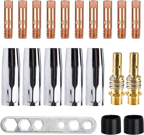 MIG/MAG Accessori,20 Pezzi Accessori per Saldature, Set di Materiali di Consumo Saldatori,Accessori per Saldatrice,UGELLO,PUNTA GUIDAFILO M6 0,8mm,DIFFUSOREE,ISOLATOR,STRUMENTO - Honorern