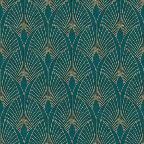 Carta da parati tnt (tessuto non tessuto) art déco Art déco carta da parati Azurro Verde Argento 374275 37427-5 A.S. Création New Walls | Azurro/Verde/Argento | Rotolo (10,05 x 0,53 m) = 5,33 m² - Honorern