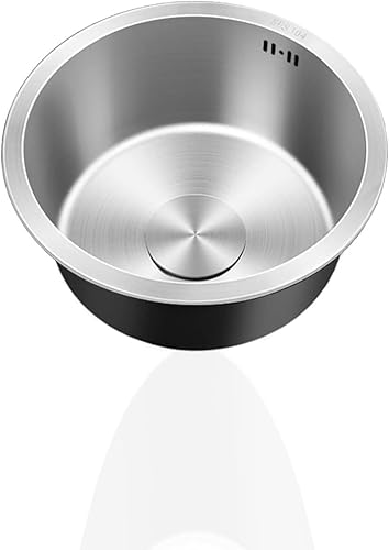 Lavello Cucina d'argento1 Vasca,Lavandino Cucina Piccolo,Lavabo Cucina In Acciaio Inox,Lavabo Tondo con Set Di Drenaggio,Installazione Appoggio o Sottopiano (Ø 25cm) - Honorern