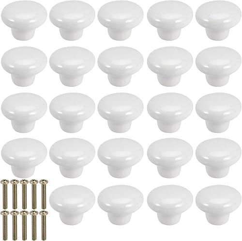 24 pomelli bianchi per mobili in ceramica, 32 mm, rotondi, per porte, cassetti, armadi, cucina, soggiorno, bagno, cucina, ufficio, ecc - Honorern
