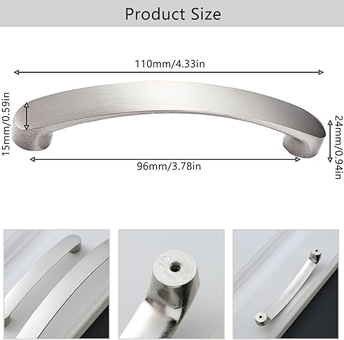 10 Pezzi Maniglie Per Mobili Argento Con 20 Viti, Maniglia Per Cassetto, Distanza Tra i Fori 96 Mm Maniglie Per Cucina Moderne In Lega Di Alluminio, Ideali Per Cucina, Camera Da Letto, Soggiorno - Honorern