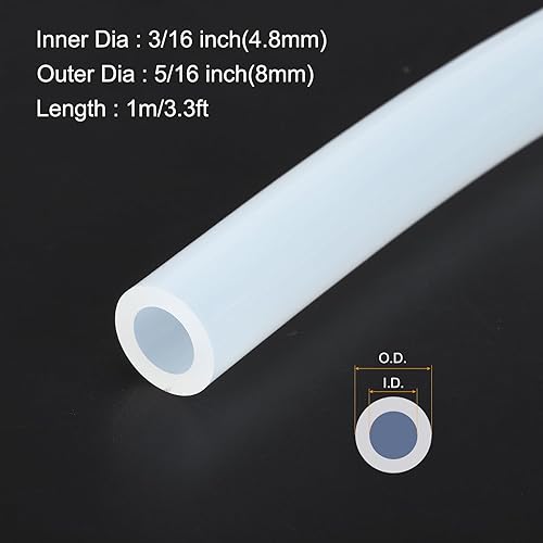 Tubo Silicone 1m (3ft) 5mm ID 8mm OD Trasparente Tubo Plastica Industriale Silicone Puro Pompa, Sifonaggio, Drenaggio, Irrigazione, Birrificazione, 3/16' x 5/16' - Honorern
