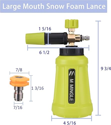 M MINGLE Cannone in Schiuma per Idropulitrice, Spruzzatore in Schiuma per Auto con Attacco Rapido da 1/4 di Pollice, Rondella in Schiuma per Autolavaggio Elettrico, 1 Litro con 5 Ugelli - Honorern
