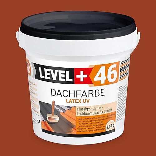 LEVEL PLUS Vernice per tetto, 1,5 kg, vernice per tetto, membrana polimerica flessibile, resistente alle intemperie, rosso mattone RM46 - Honorern