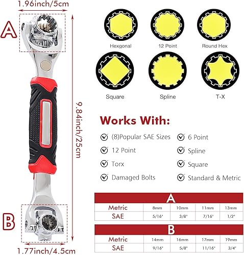 Chiave a bussola universale 52 in 1: chiave a cricchetto regolabile in acciaio ad alto tenore di carbonio, chiave girevole a 360 gradi con manico antiscivolo, mobili riparazione auto utensili - Honorern