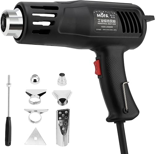 Pistola Termica 1200W Pistole ad Aria Calda con Temperatura Regolabile 150-550℃ Kit Pistole Termiche con 6Ugello dell'aria, 1 Raschietto triangolare, per auto, l'artigianato - Honorern