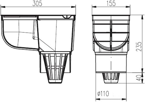 Scarico per grondaia, scatola di scarico, cassetta per la pioggia, DN-110, grigio (325 As) - Honorern