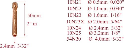 RIVERWELD TIG Collet Bodis 10N24 10N32 (2,4 mm) Kit di dimensioni assortite adatto per SR DB PTA WP 17 18 26 Torcia per saldatura TIG 10 pezzi - Honorern