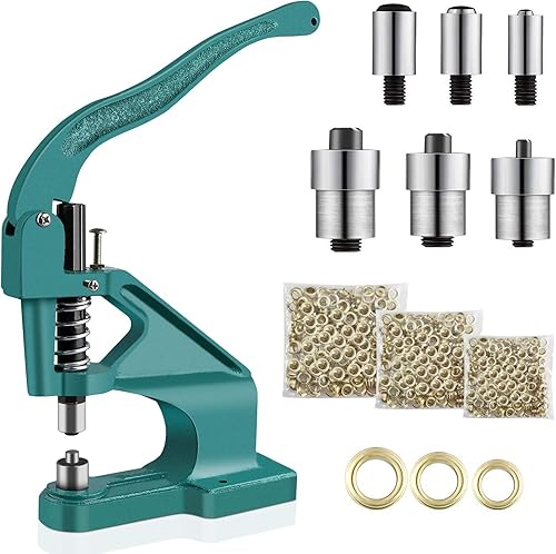 Pressa a mano Grommet Machine, Heavy Duty Grommet Machine Pressa a mano, Punzonatrice occhielli Pressa rivetti 3 set di punzoni e 900 occhielli 6 mm / 10 mm / 12 mm, ghisa, potente molla di ritorno - Honorern