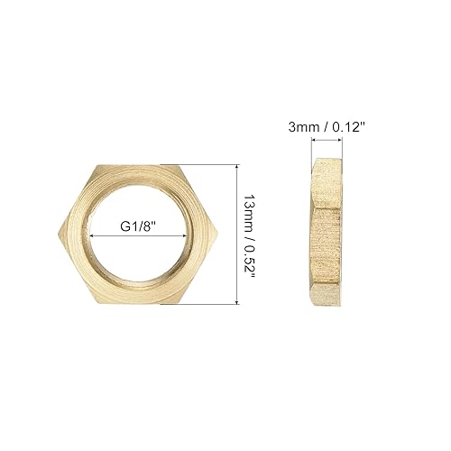 G1/8 Dado Bloccaggio Esagonale Raccordo Tubi Dado Sottile Fissaggio Filettato Femmina Controdado per Impianti Idraulici Fissi, Ottone 2pz - Honorern