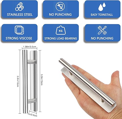 SSYR&P Set di 2 maniglie adesive per mobili, maniglie in acciaio inossidabile, per mobili da cucina, bagni, cassetti, armadi, ante, armadietti, garage, capannoni, fienili,150 x 25 mm,(nero) - Honorern