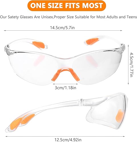 10 Occhiali Protettivi Trasparenti, Occhiali di Sicurezza con Inserti in Gomma, Protezione per Lavoro, Laboratorio, Sport e Ciclismo - Honorern
