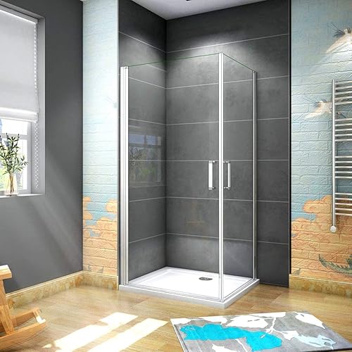 185 cm Box doccia Angolare Doppia Porta Battente Vetro Temperato 5 mm Trasparente Profilo in Alluminio Processo di Elettroforesi 70x70 cm - Honorern