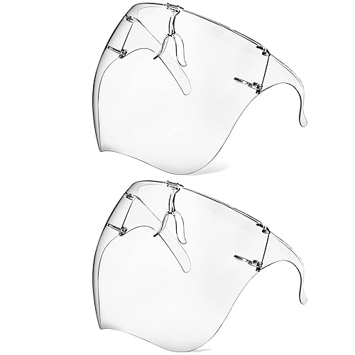 Confezione da 2 protezioni per il viso con occhiali, visiera trasparente anti-appannamento, per donne, uomini e bambini, ultra trasparente, protezione anti-schizzi, riutilizzabile, maschera protettiva - Honorern