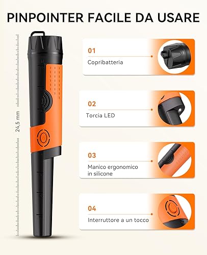 SUNPOW Metal Detector Pinpointer per Adulti e Bambini - Bacchetta Puntatore Portatile Impermeabile - Rilevamento a 360° ad Alta Sensibilità - 2 Modalità di Avviso Facile da Usare - OTMD12 - Honorern