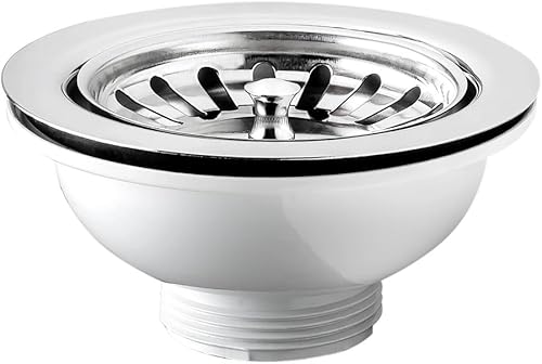 439726 | Piletta di Scarico per Lavello Tipo Basket Senza Troppo Pieno, Foro Ø 90mm, Pilettone Ø 114mm, Piletta Standard da 1'1/2 in Acciaio Inox con Vite e Cestello - Honorern