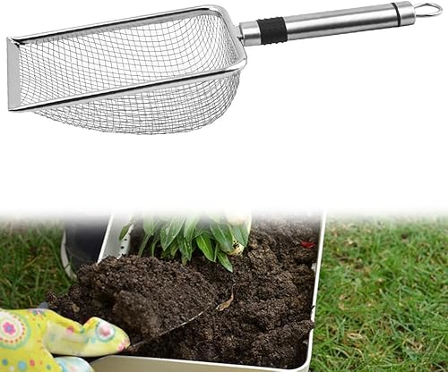 Setaccio da giardino in metallo con manico, rete da 2 mm, 2,8 mm, 3,8 mm/5 mm, setaccio per terreno per setacciare la sabbia del compost (2,0 mm) - Honorern
