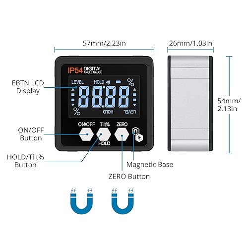 AUTOUTLET Indicatore di livello digitale Goniometro Impermeabile di livello Inclinometro con retroilluminazione a base magnetica - Honorern