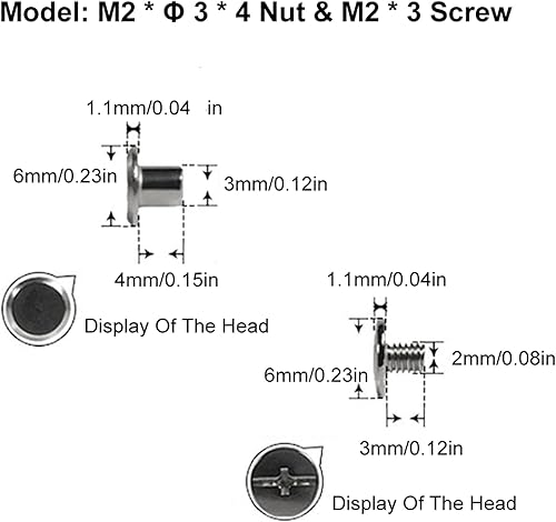 Chicago - Set di 60 viti M2 x 6 mm, in acciaio inox, per fai da te, pelle, mobili, borse decorative e altro ancora - Honorern