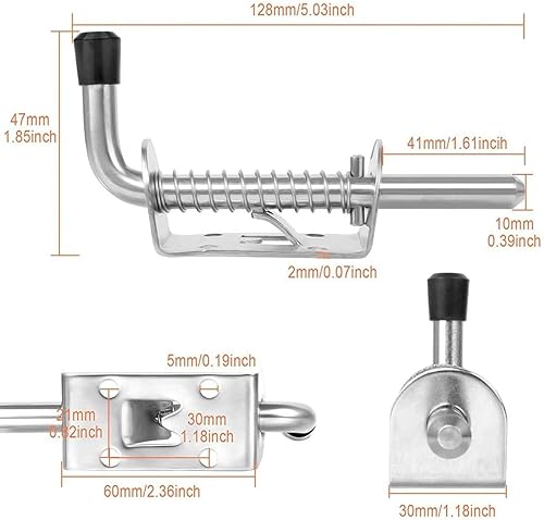 5 Pezzi Chiavistello a Molla, Molla in Acciaio Inox 304 Chiavistello Scorrevole Impugnatura in Gomma,Chiusura a Scatto Bullone a Molla Serratura per Porta Ispessita Cancello Capannone Garage Finestra - Honorern