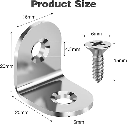 22 Pezzi Staffe a L, Squadrette Angolari, Staffe Angolari per Mensole a L di 90°, Supporti Angolo, Squadretta Giunzione con 48 Viti per Mobili, Scaffali, Sedie in Legno, Tavoli ((30 x 30 mm)) - Honorern