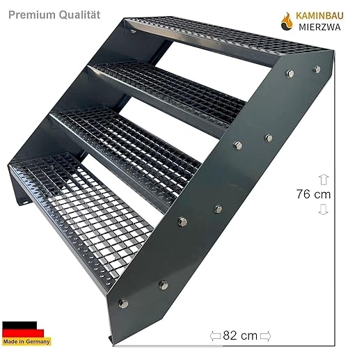 Scale con griglia in acciaio Premium 4 Gradini Completamente zincata e Antracite Verniciata a polvere - Dimensioni (L x L x H) 82cm x 100cm x 76cm Resistente alle intemperie e alla corrosione - Honorern
