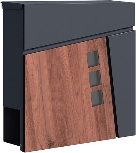 SCHARTEC® Cassetta delle lettere in legno e antracite con scomparto per giornali, moderna e grande - Honorern