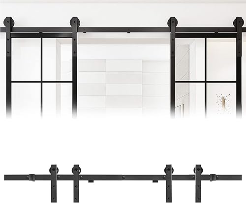 Kit di binari per porta scorrevole da 366 cm, in acciaio al carbonio per porta scorrevole per armadio, kit di montaggio per asta sospesa, nero - Honorern