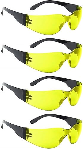 Gli occhiali di sicurezza 4pcs, gli occhiali di sicurezza anti nebbia per il lavoro, il rivestimento di riduzione dei graffi NTI, le lenti resistenti e protettiva rinforzate (giallo) - Honorern