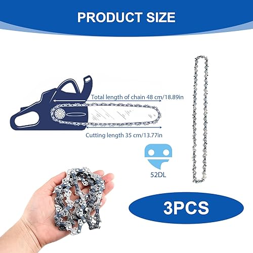 3 Pcs Catene per Motosega 3/8', 52 Maglie di Trasmissione 48 Cm Chainsaw Chain Catena di Ricambio Ideale Basso Rimbalzo Ideale per Taglio Professionale Chainsaw Chain Compatibile con Tutte le Marche - Honorern