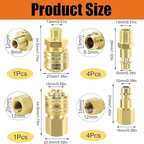 10 Pezzi Attacchi Rapidi Aria Compressa 1/4'BSP Attacchi Connettore Rapidi Europei Connettori Linea Aria Raccordo Giunti Tubo Aria per Tubi Della Frizione Tubo Dell'Aria Compressore di Giunzione - Honorern