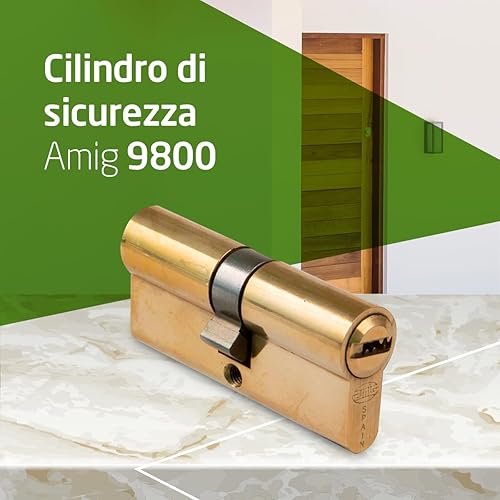 AMIG - Cilindro Serratura di Sicurezza per Porte - Misura 90 (45-45) - 6 Pini - Sistema Antiforo - Leva di 15 mm - Include 5 Chiavi a Punta in Ottone e Vite da 90 mm - Finitura Lucida Multipunto - Honorern