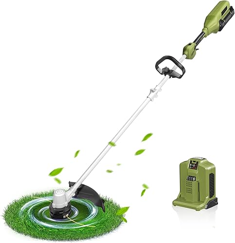 62V 40.6 CM decespugliatore a batteria, tagliabordi a batteria albero in alluminio, batteria 2,5Ah ric. rapida 4A, brushless alta efficienza, larghezza taglio regolabile 2 velocità - Honorern