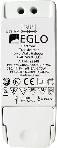 Trasformatore EGLO, trasformatore LED alogeno, trasformatore per LED: 0-40 Watt, alogeno: 0-70 Watt, regolabile con interruttore dimmer - Honorern