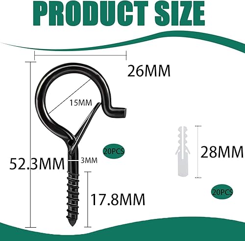 20 Pezzi Ganci a Vite, Ganci a Soffitto a Vite in Metallo, Ganci Avvitabili per Interni Esterni Appendere Piante in Vaso, Decorazioni Natalizie, Lanterne - Honorern