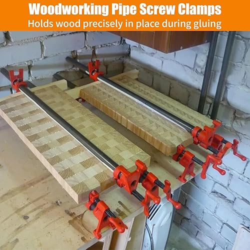 Set Morsetti Legno Lavorazione per Tubo 3/4, Tubi Legno Morsa a Vite, Dispositivo Fissaggio Regolabile, Morsetto Sgancio Rapido per Tubi Acqua, Tubi Filettato, Clamp Wood Heavy Duty in Ghisa(Rosso) - Honorern
